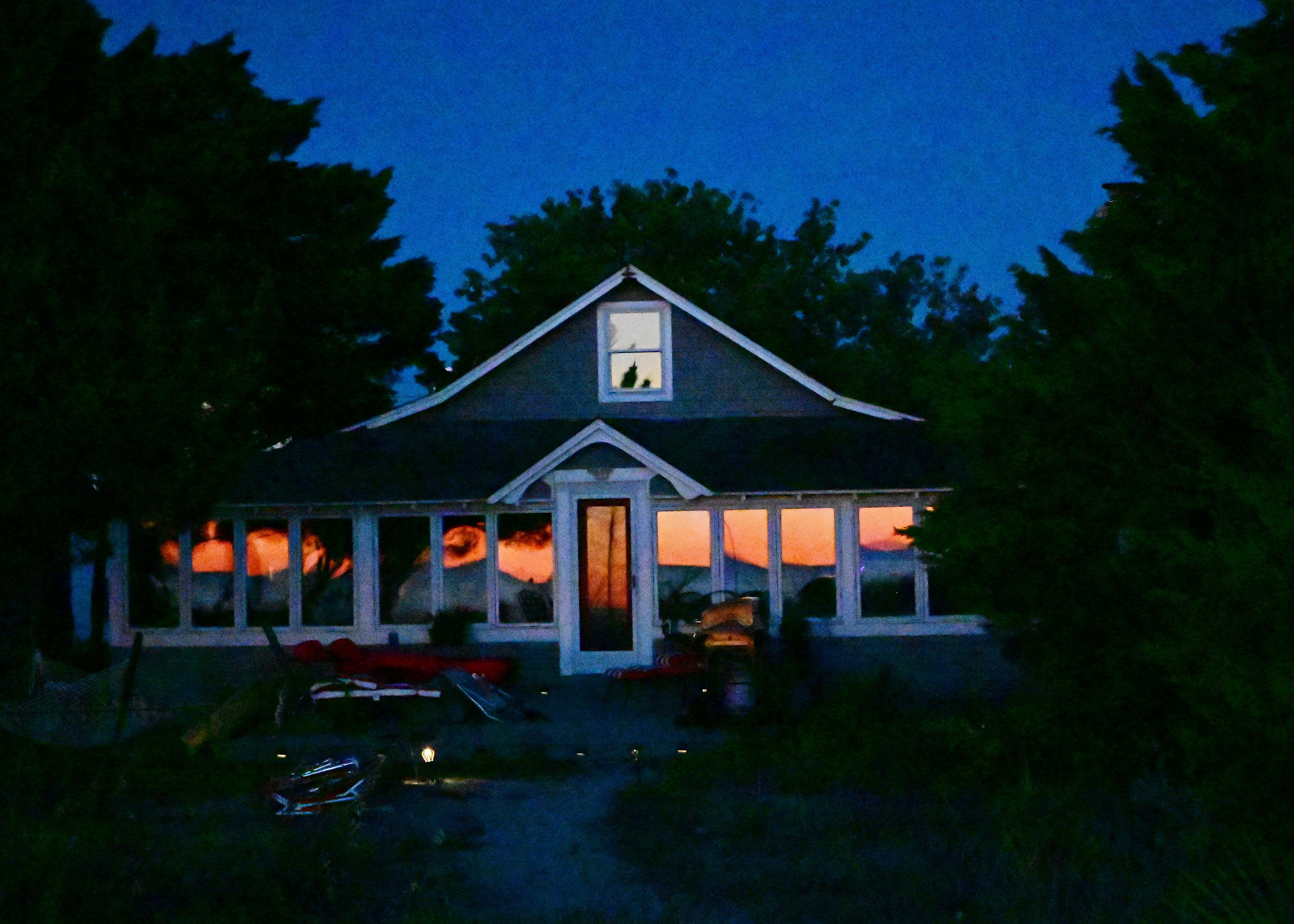 Sunrise reflecting on the windows.