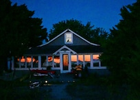 Sunrise reflecting on the windows.