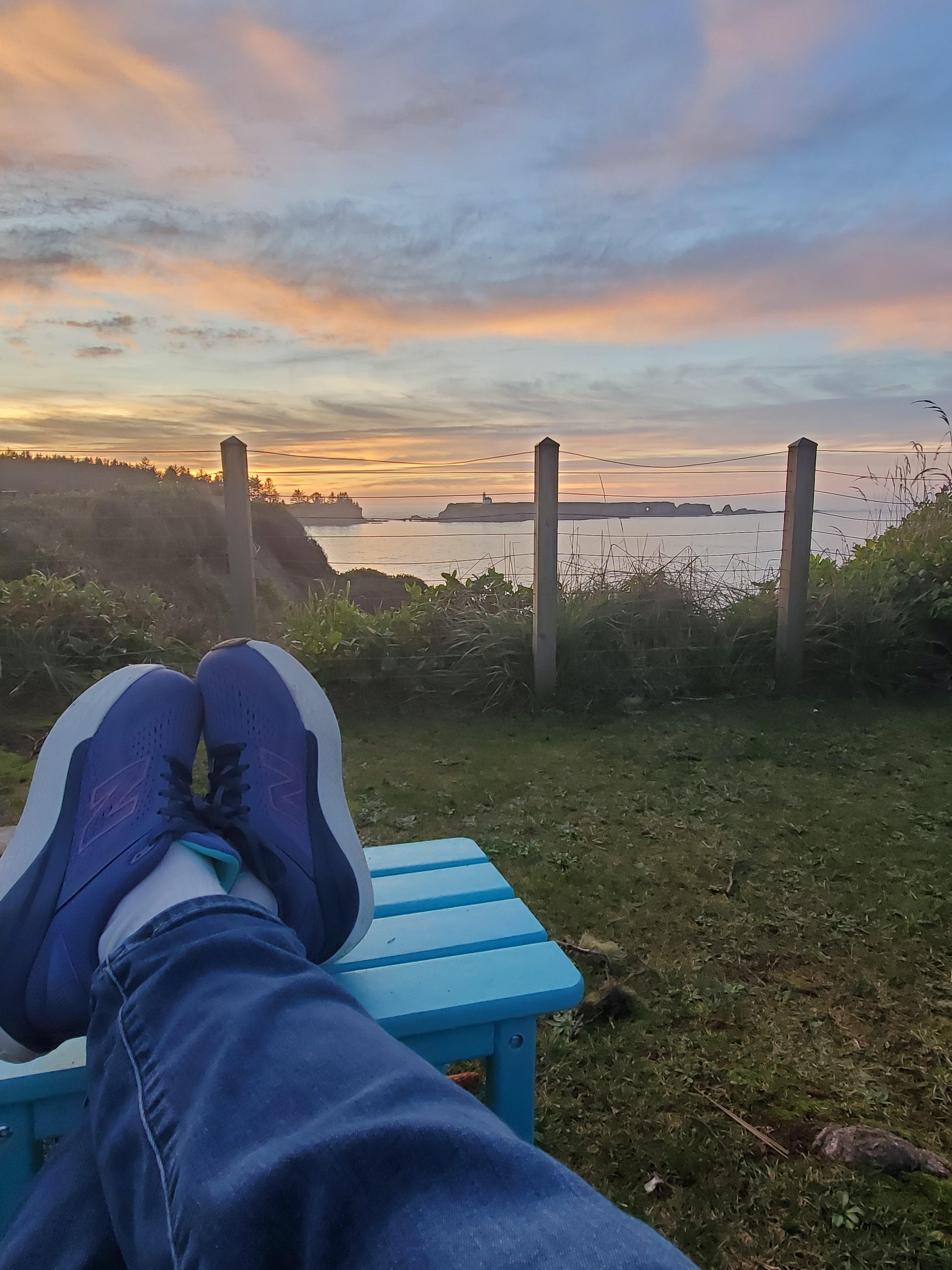 Watching the sunset in the backyard.