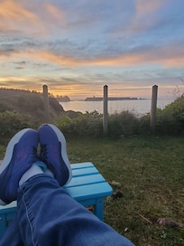 Watching the sunset in the backyard.