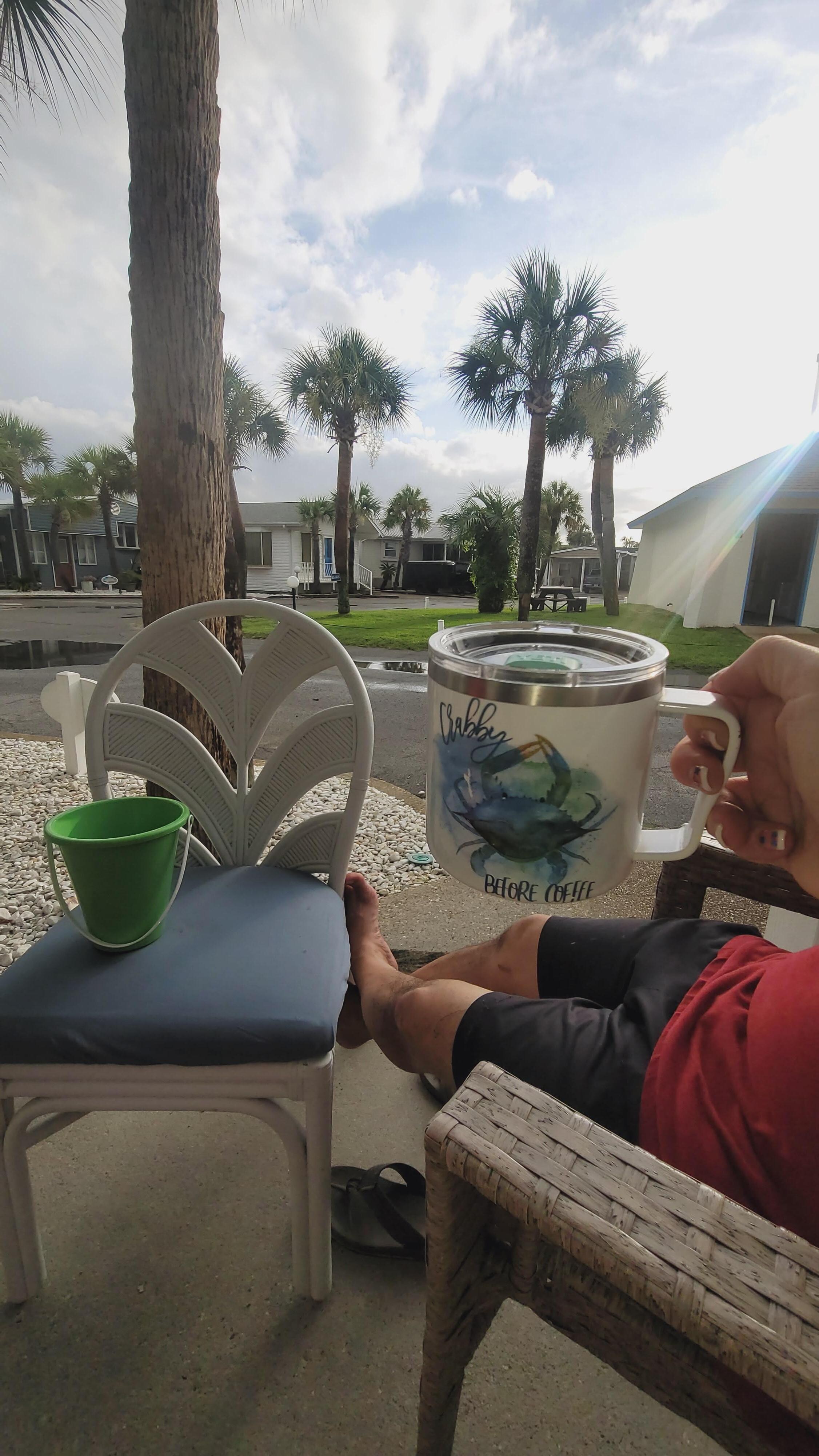 Enjoying coffee on the porch 