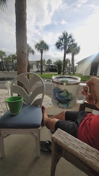 Enjoying coffee on the porch