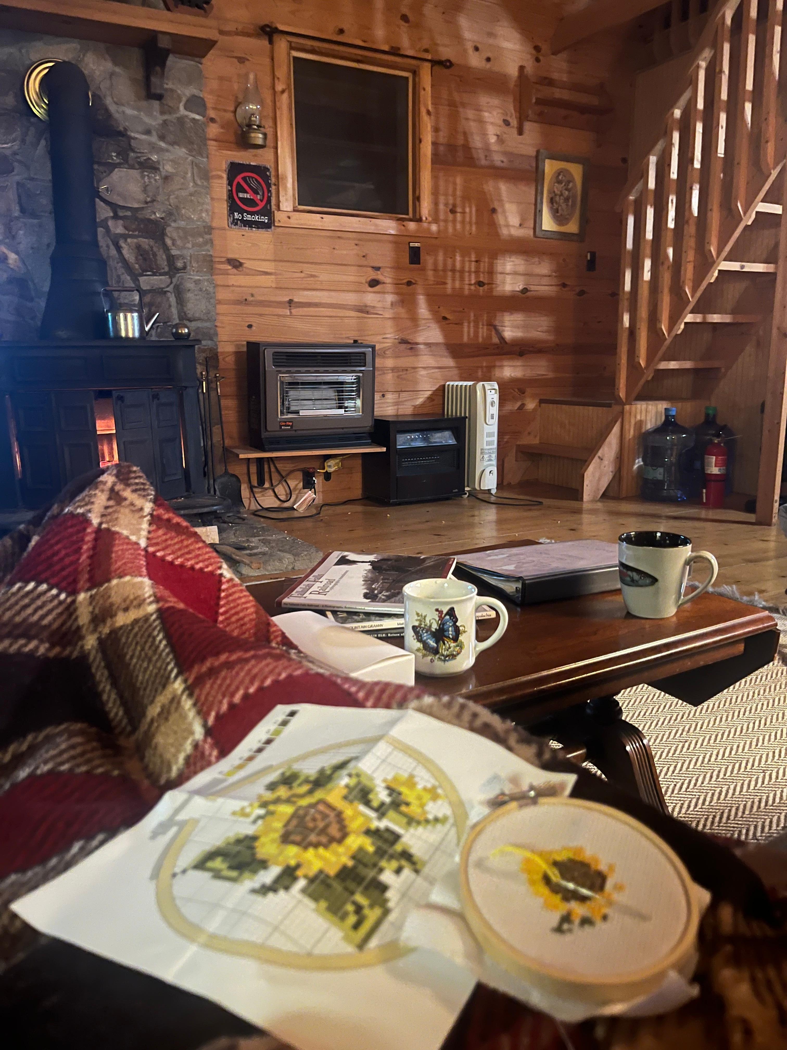 Embroidery by the woodstove