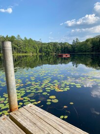 The swim from the dock to the float requires going through lily pads or a kayak/canoe paddle over.