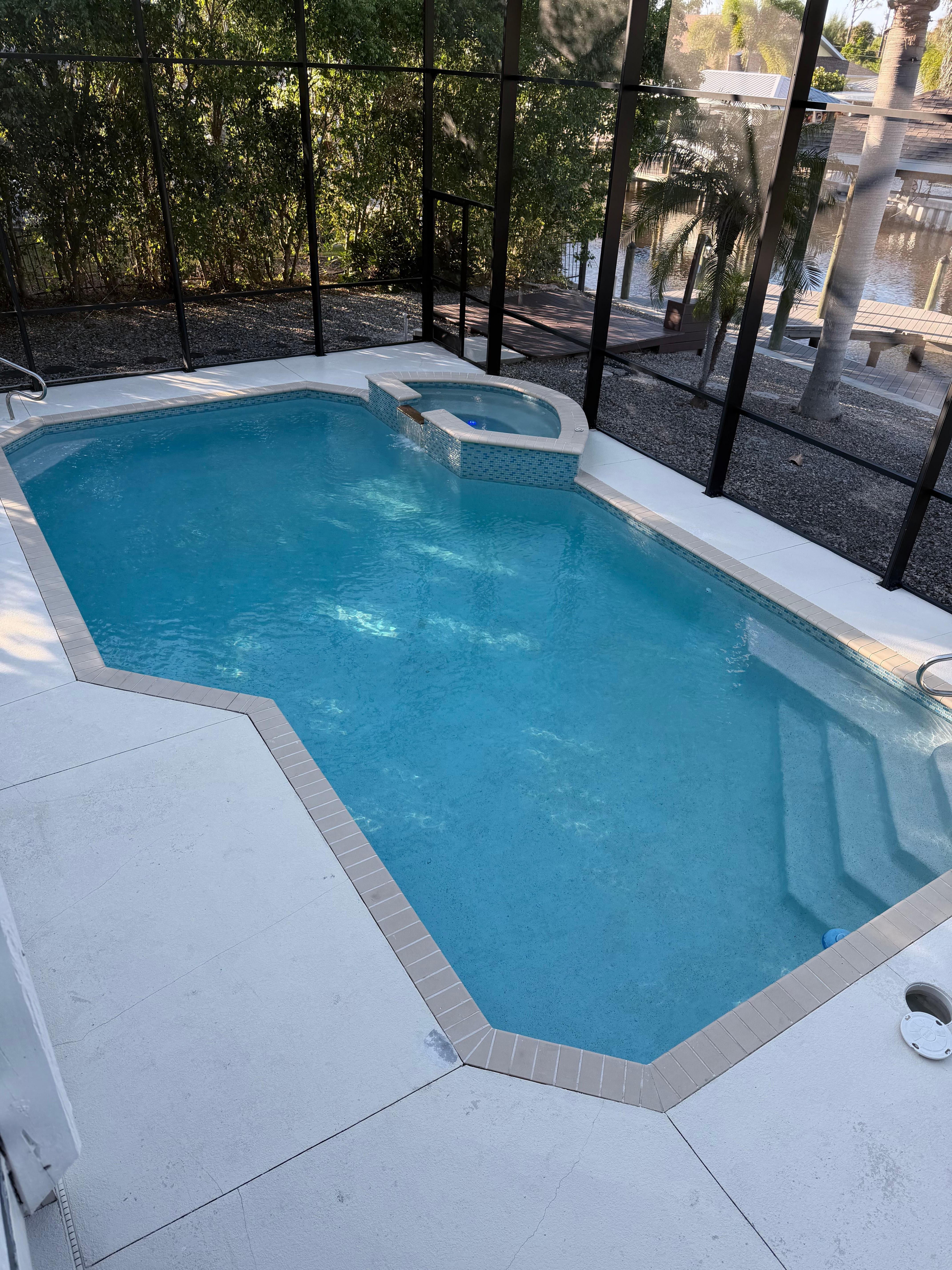 Pool from upstairs deck. 