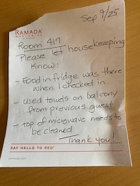 Not what I was hoping for. I hope this note was passed to management.