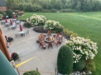 View from our balcony of the beautiful patio and fire pit