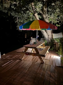 Night time view of Dock on the river.