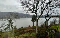 View out of king room with kitchenette.