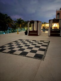 Early morning looking towards cabana, one of the pools and one of the restaurants/bars