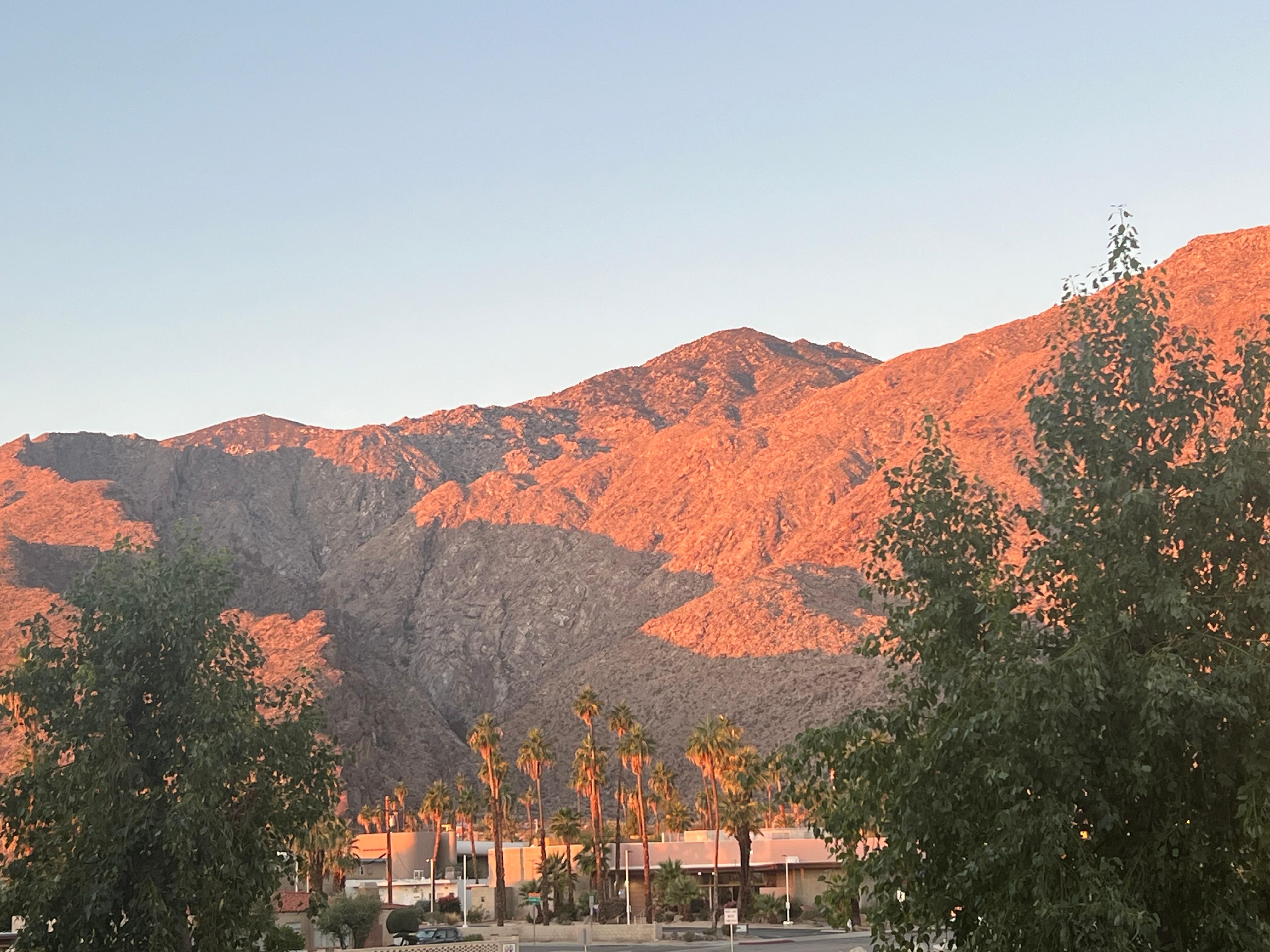 View from bedroom balcony at sunrise.