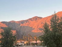 View from bedroom balcony at sunrise.