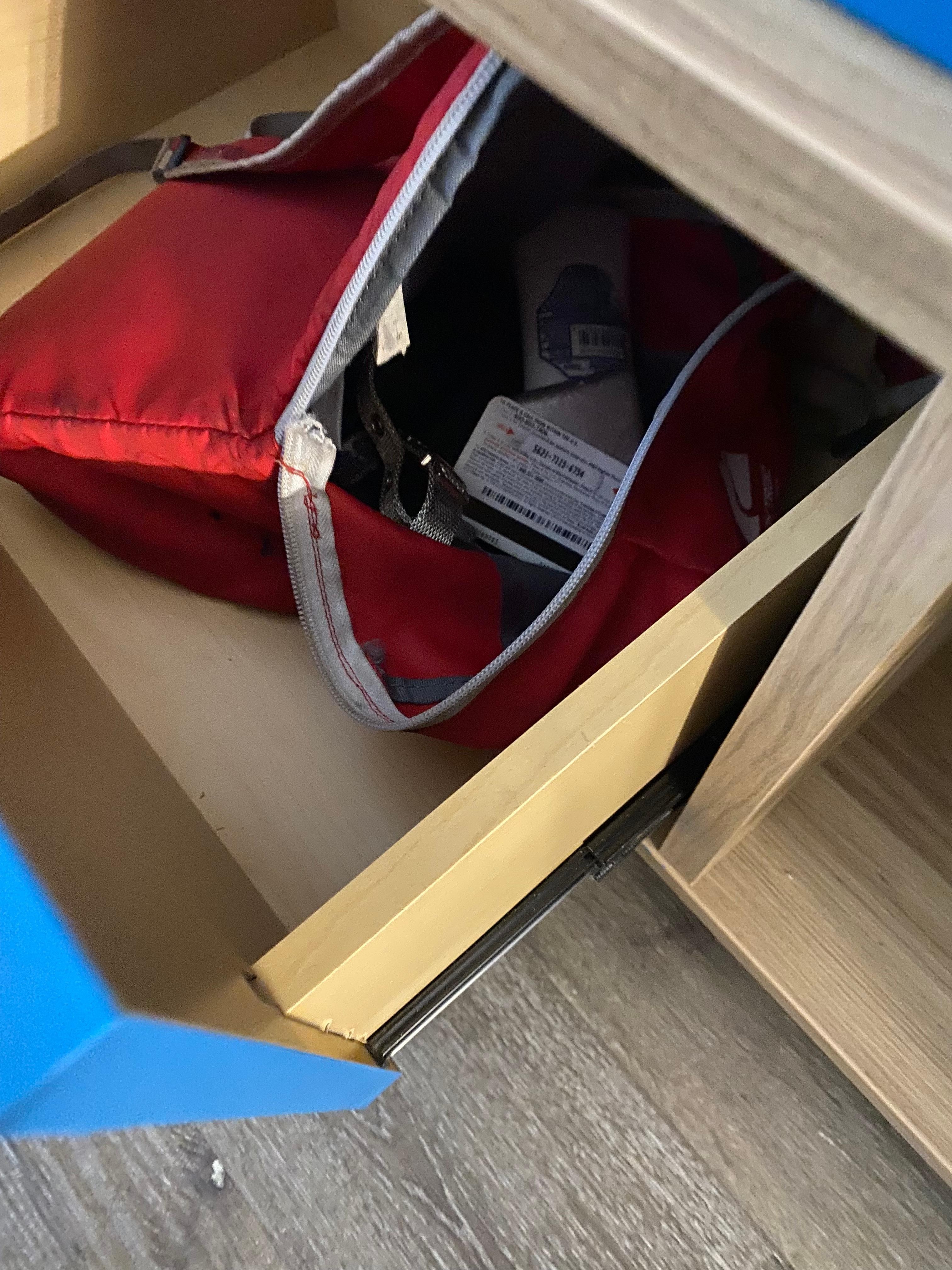 Bag of drug paraphernalia including syringes that was left behind since the room wasn’t cleaned properly 