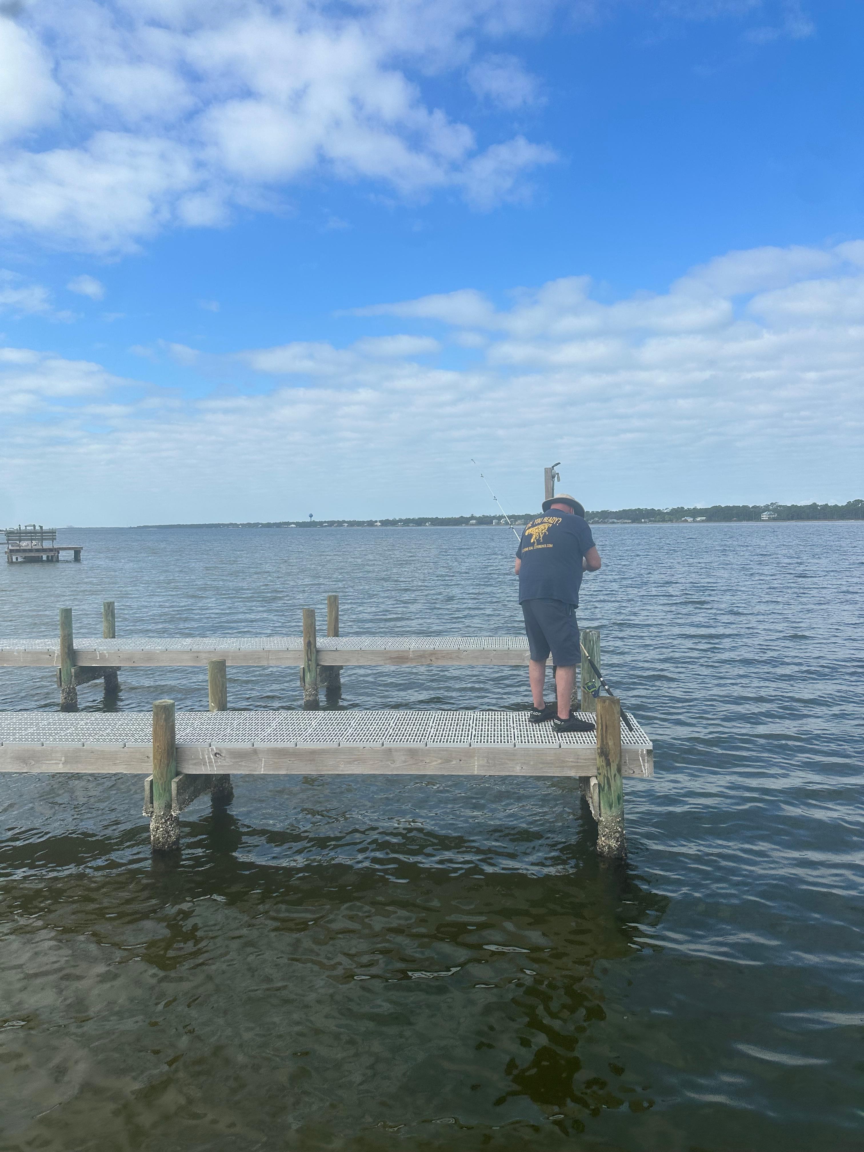 Fishing from the boat dock in the lagoon 