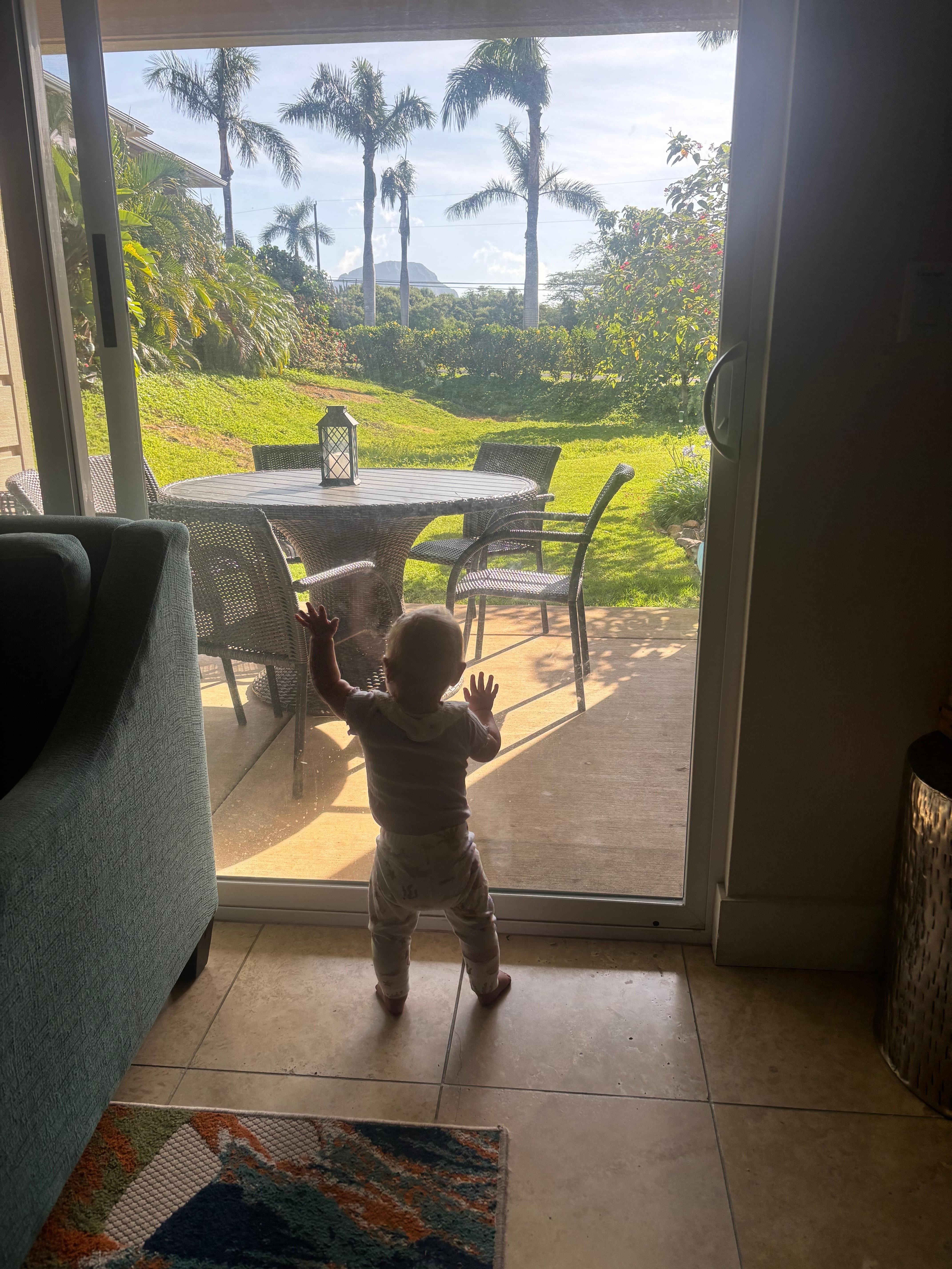 Baby enjoying the view to the back patio. We loved seeing the wild chickens and roosters everyday! 