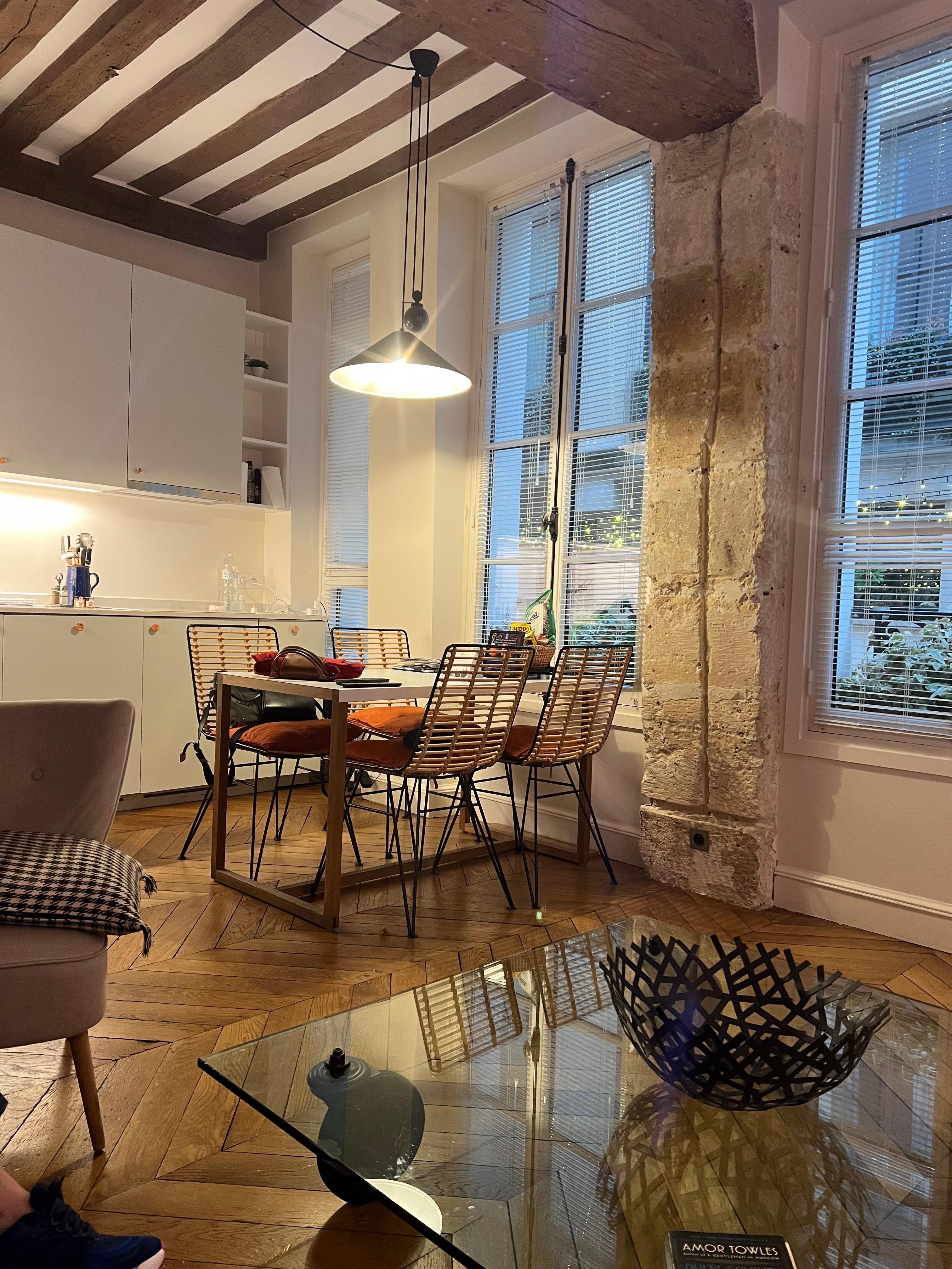 Kitchen and dining area from the living room.