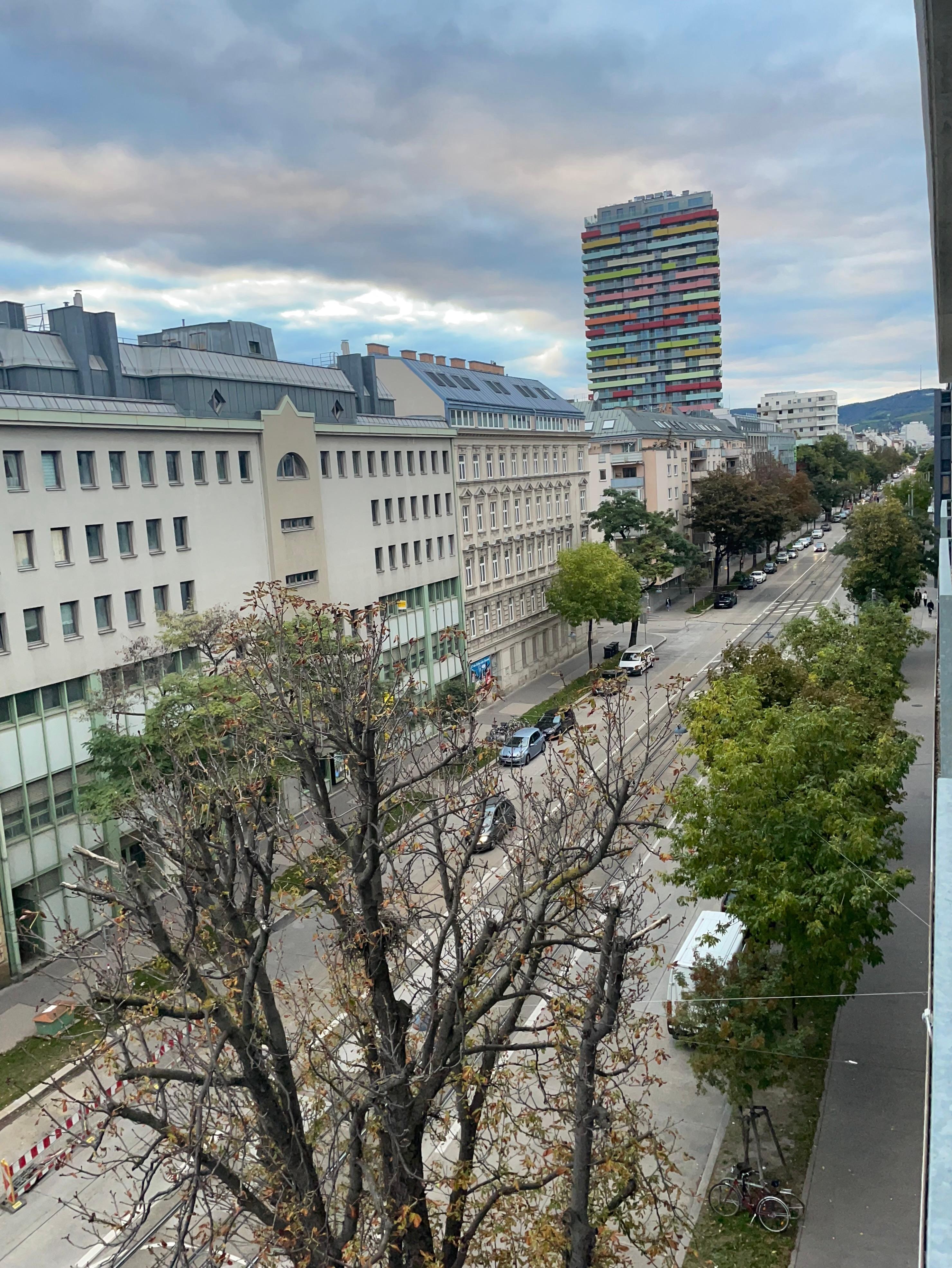 View from our balcony to the right where the grocery store and underground subway system were located. 