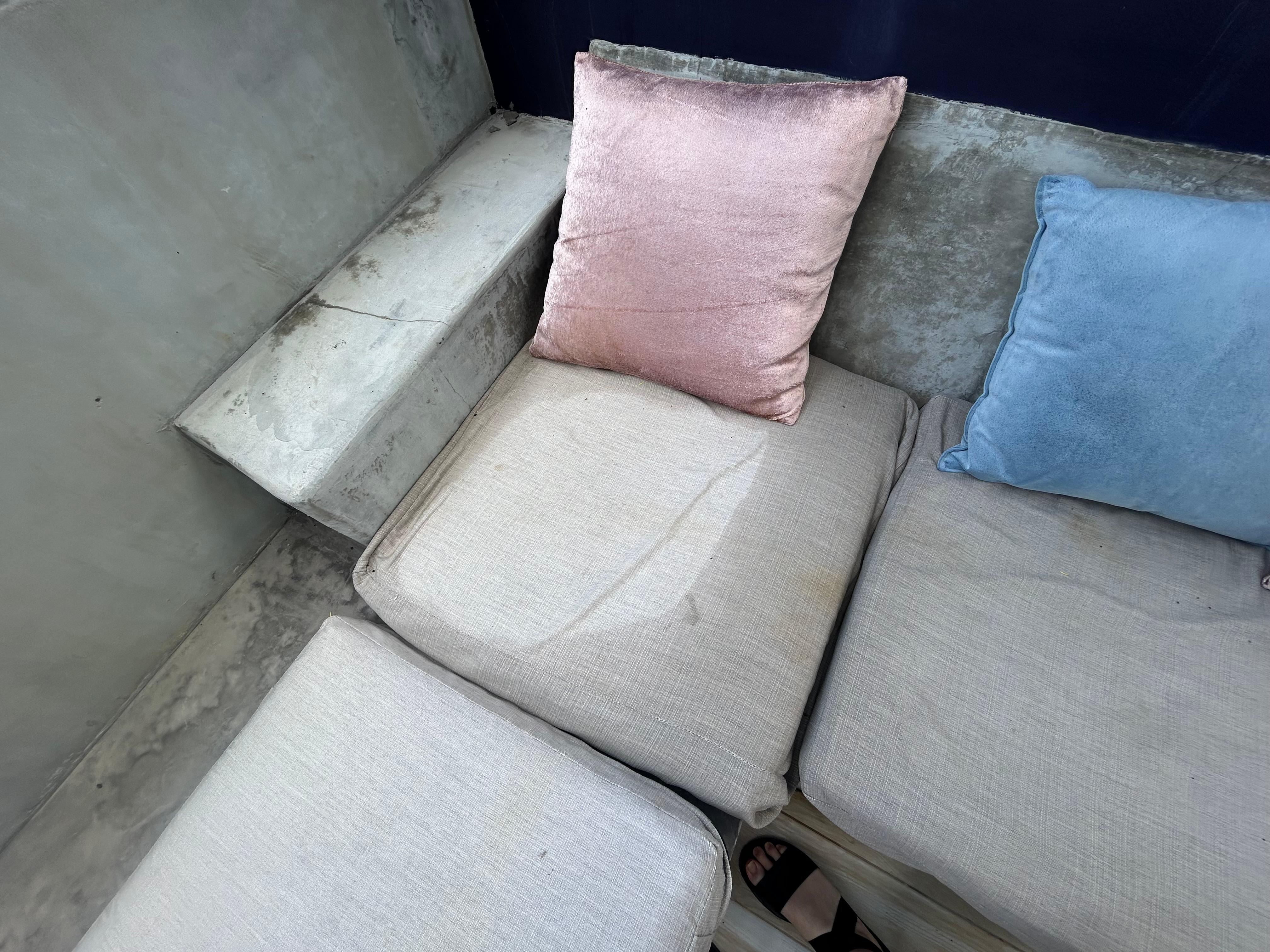 Stained exterior sofa