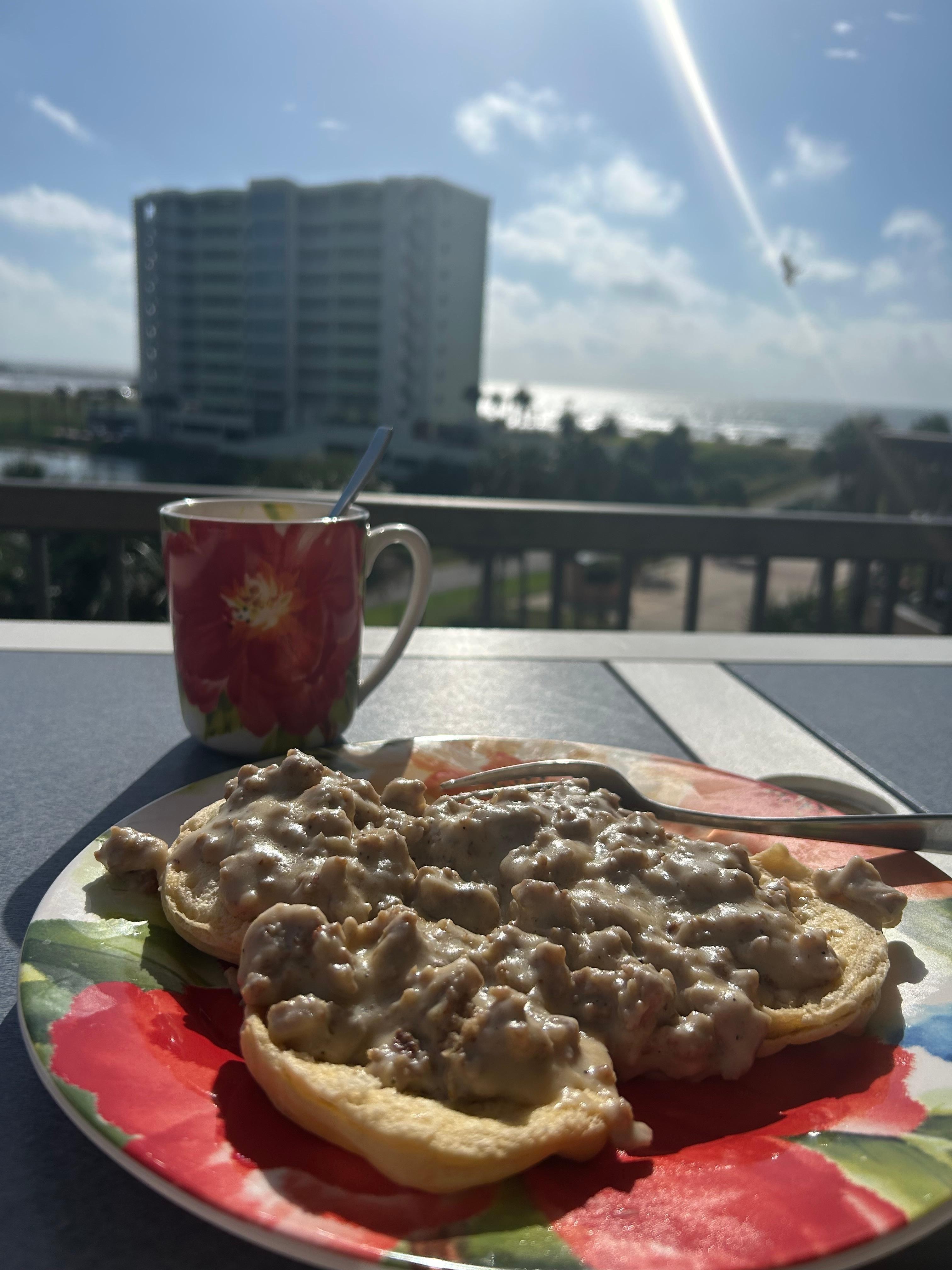 Enjoying breakfast on the patio 