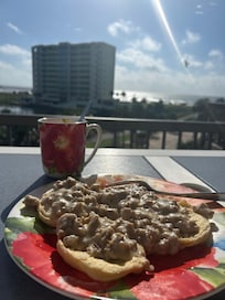 Enjoying breakfast on the patio