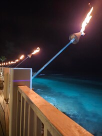 Views from the pool deck at night.