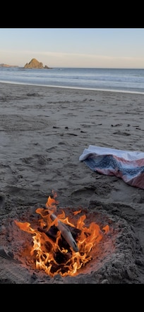 Fire on the beach just below the property!