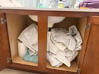 The only towels in the place were shove haphazardly under one sink.