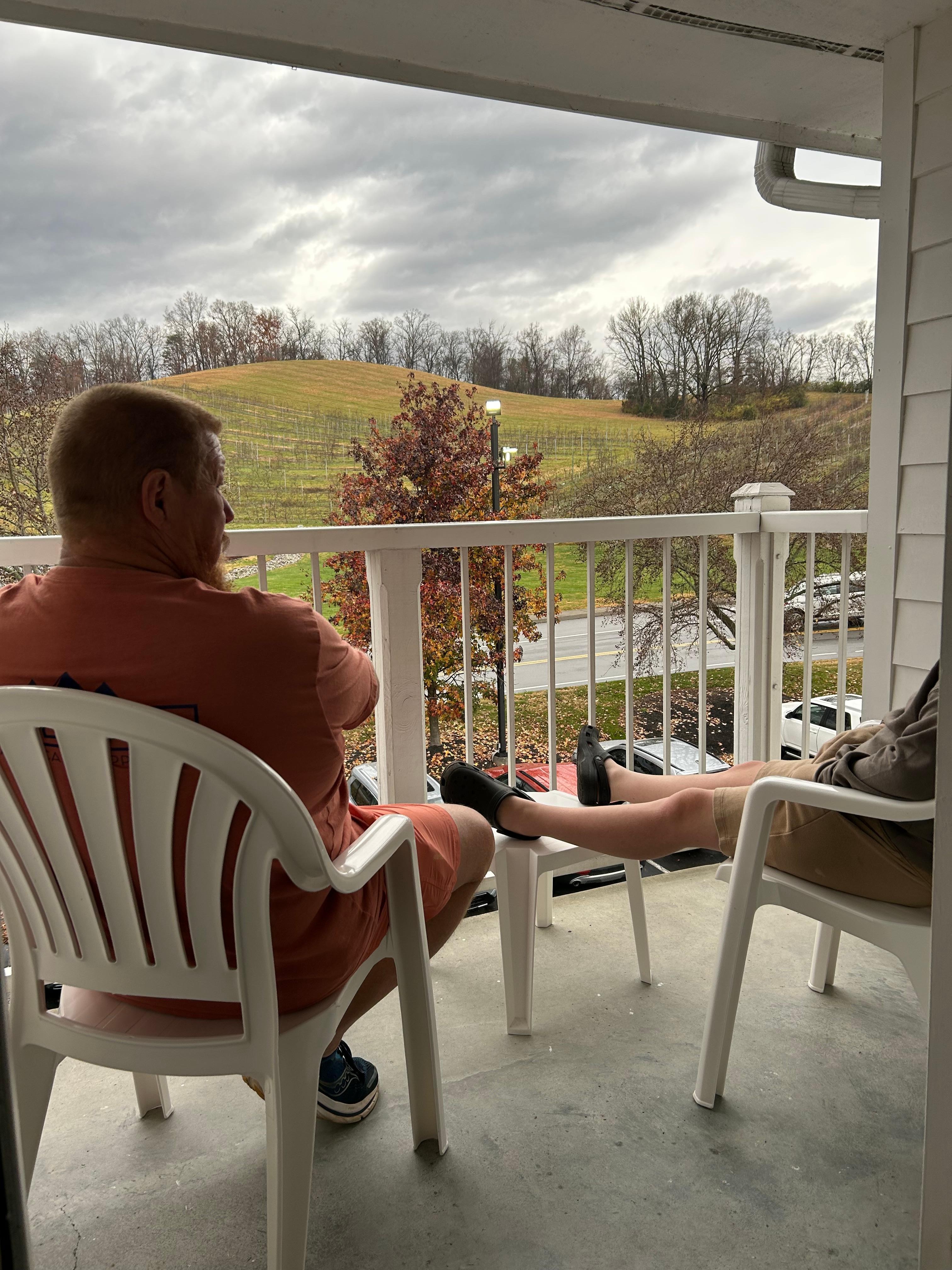 Balcony overlooking the orchard we seen deer 