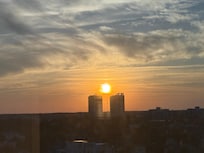 From the hallway looking over the river at sunset