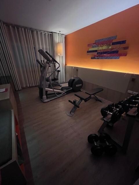 The temporary make shift gym.