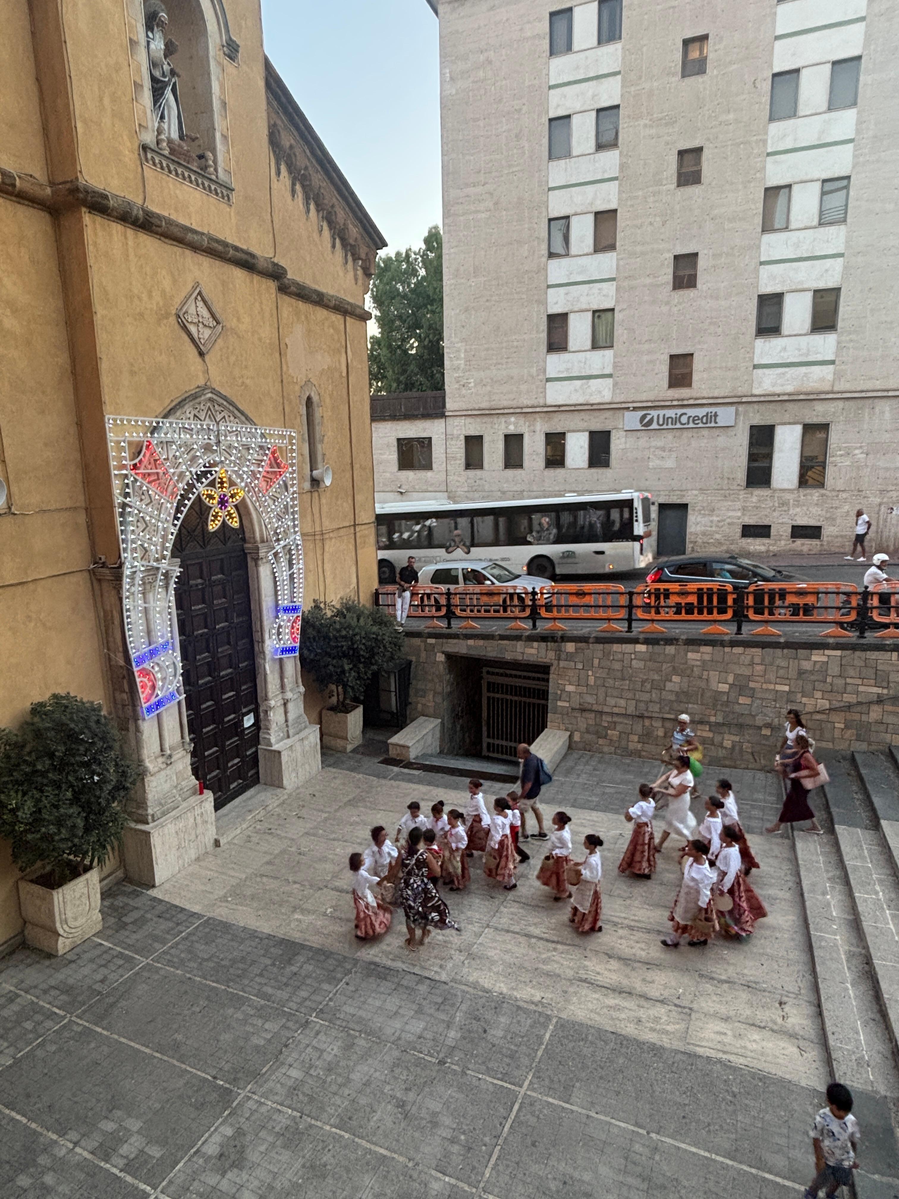  church and plaza in front of hotel