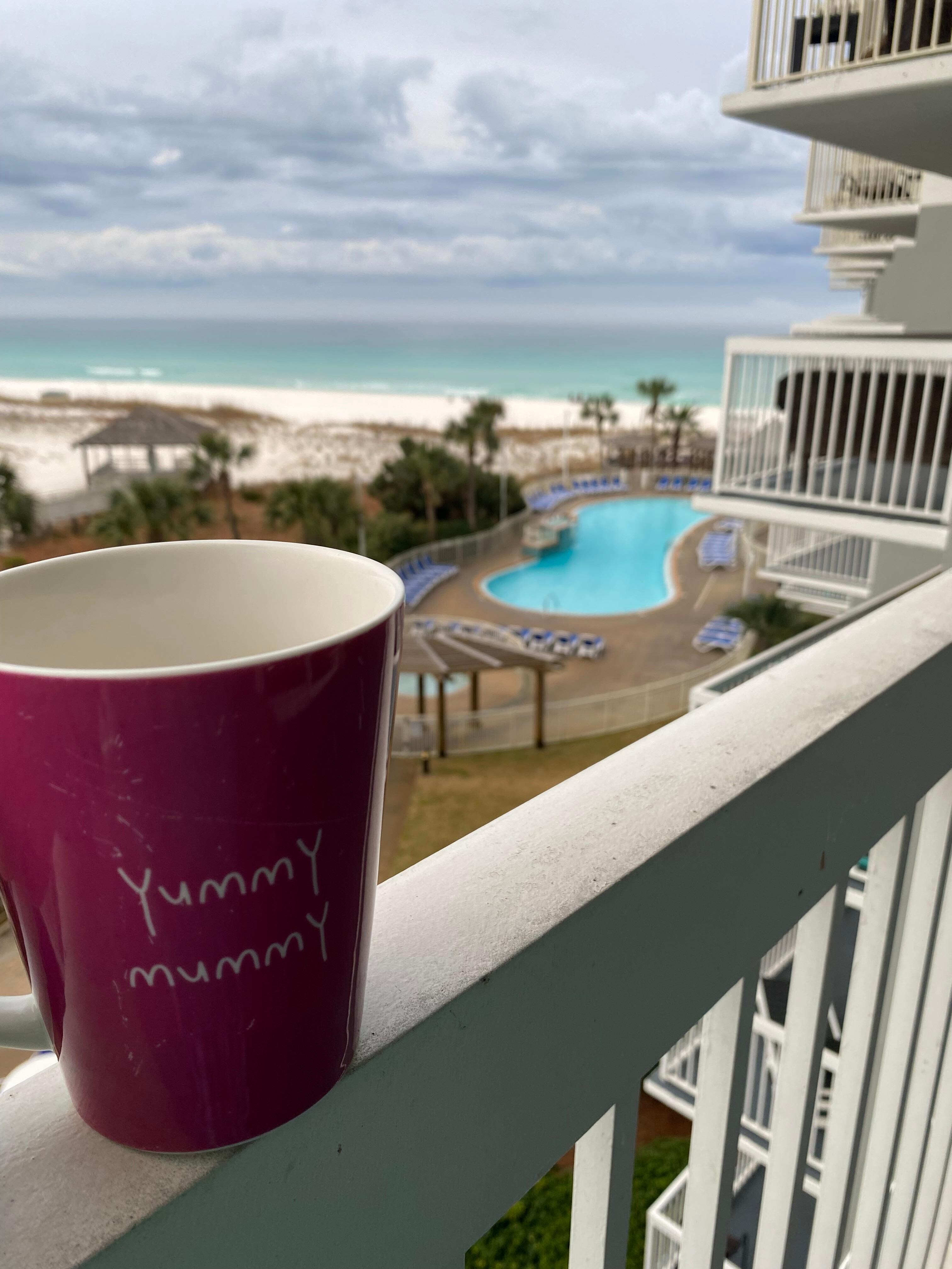 Enjoying morning coffee on the balcony