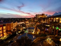 Pic of property at night from our restaurant patio