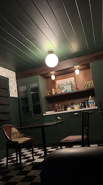 Clean kitchen, no stove but they have a microwave and fridge has ice. Very comfy beds we loved it.