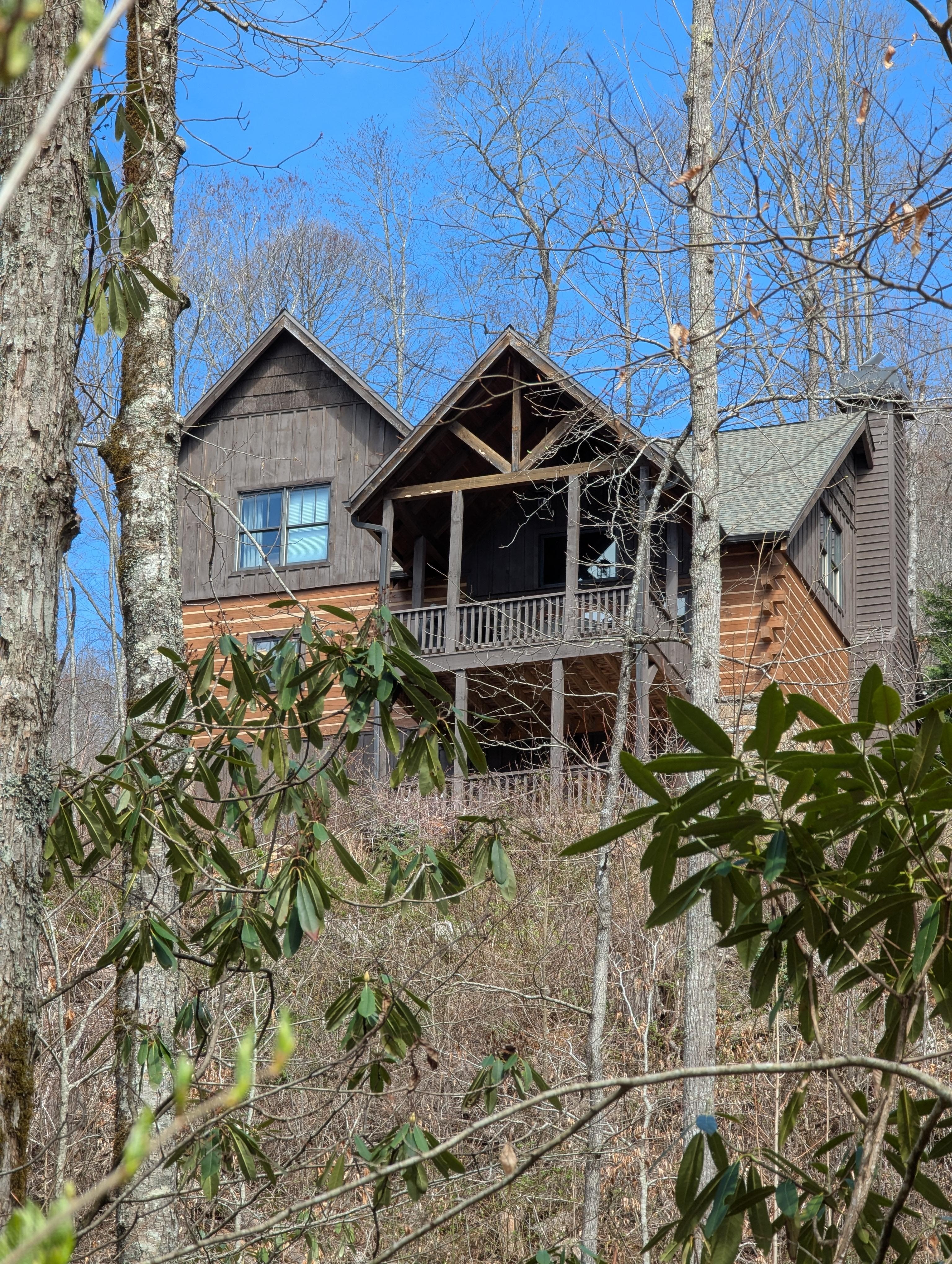 Cabin view from the creek area down below.