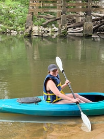 Using the kayak at the river.