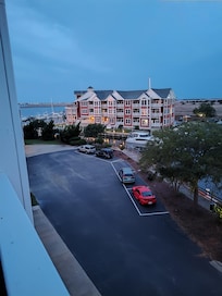 Taken from front balcony looking at the building that houses Striper's Restaurant.