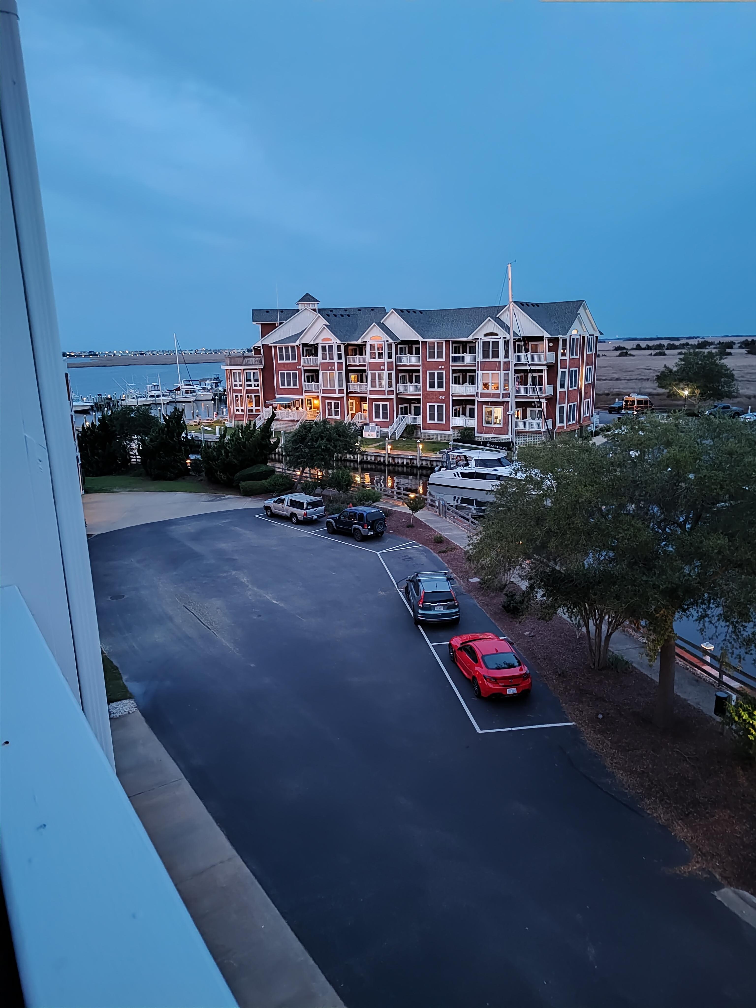 Taken from front balcony looking at the building that houses Striper's Restaurant.