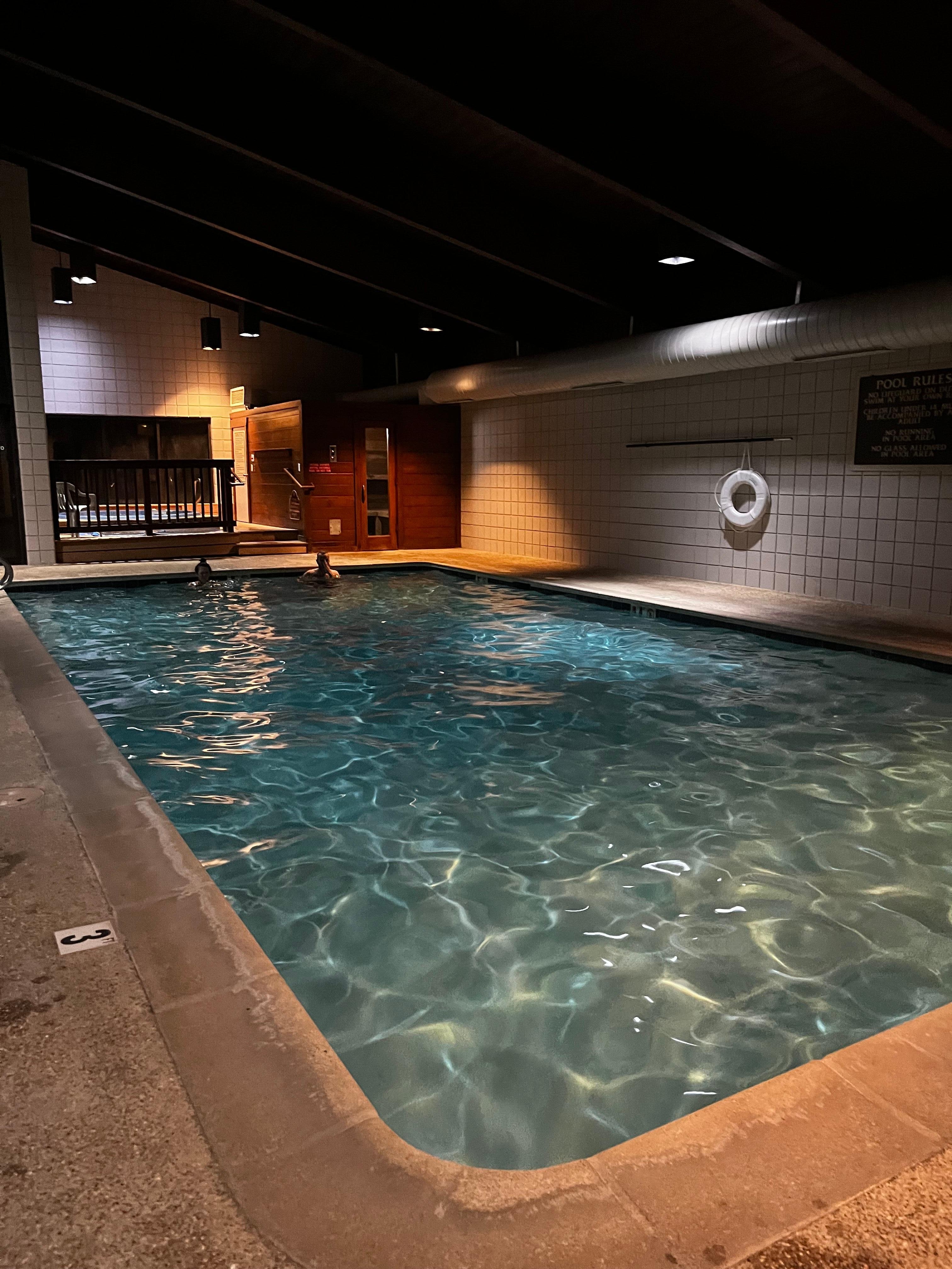 Large indoor pool, hot tub & dry sauna 