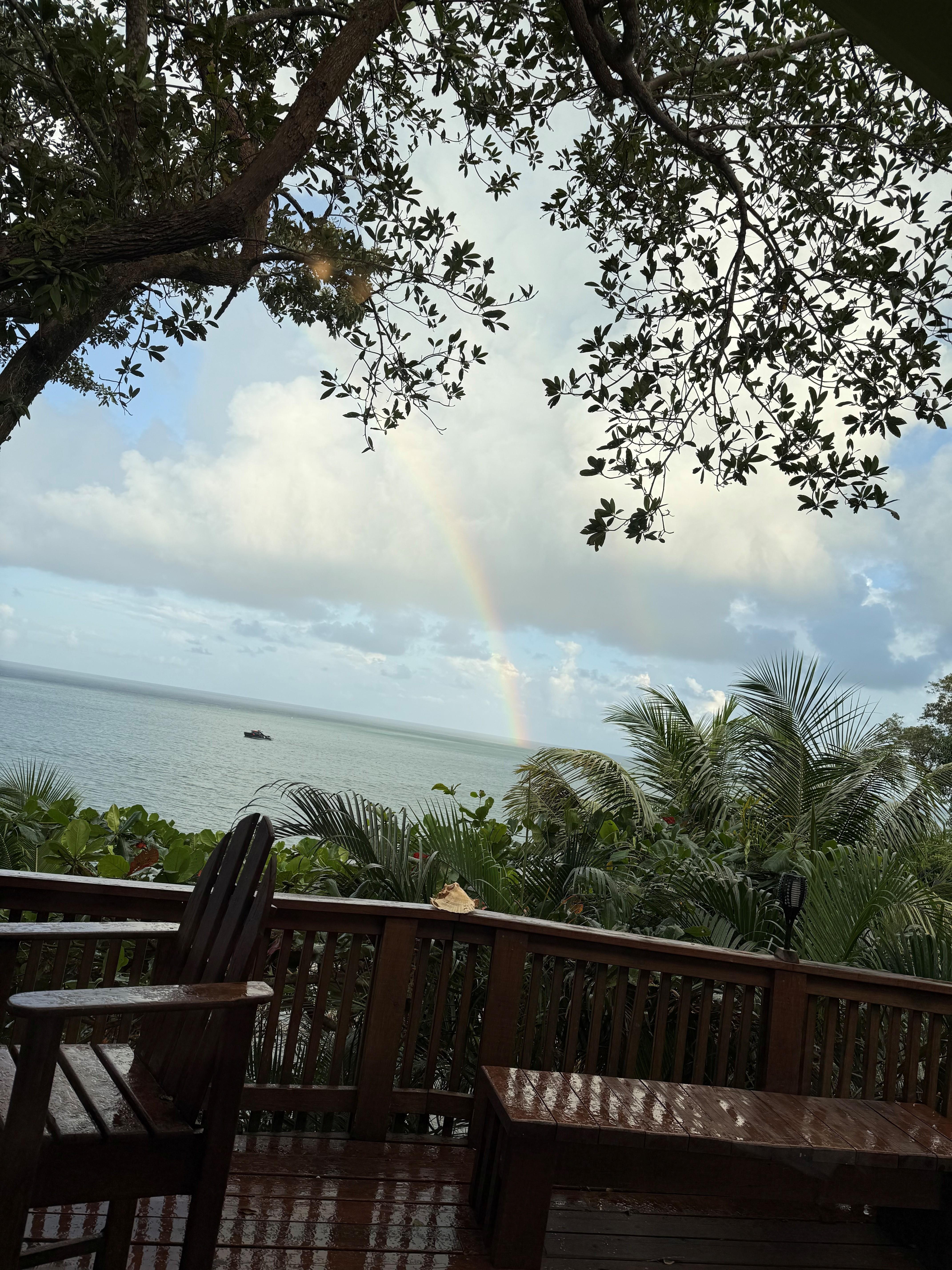 Rainbow after the rain from the deck