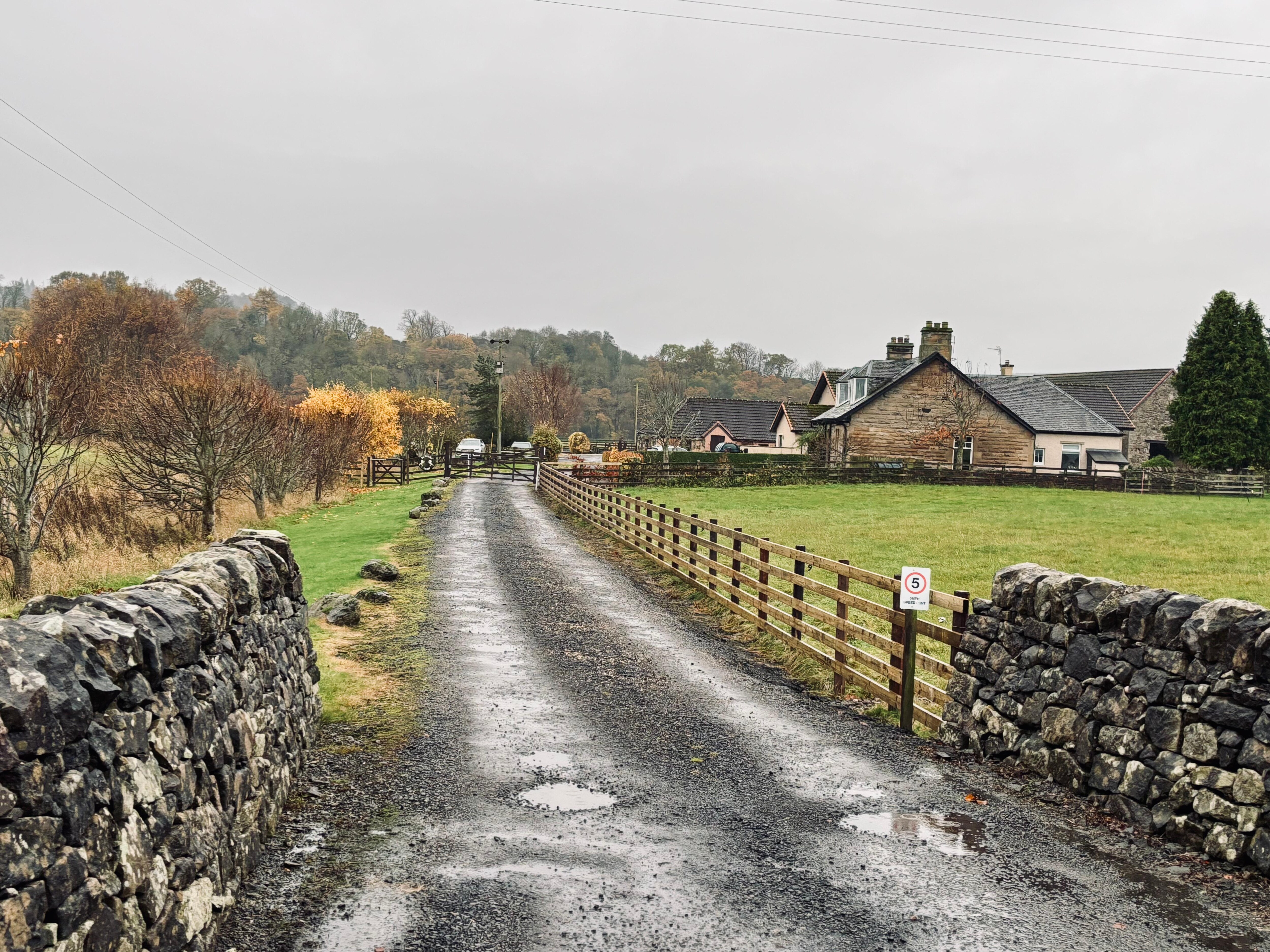 The friendly lane that welcomed us back to Bankend after a long day of traveling Scotland's countryside.