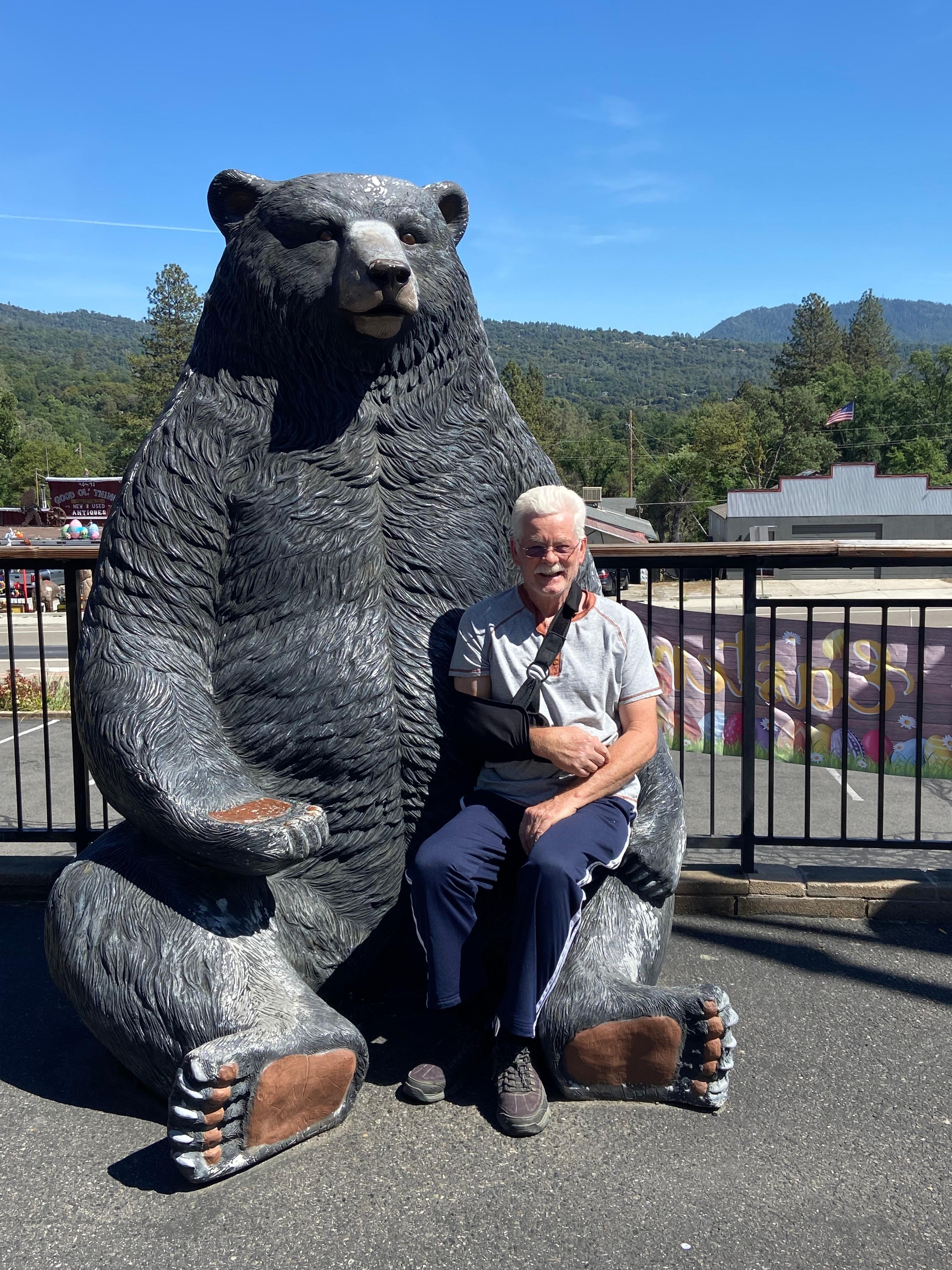 Bear in front of on site restaurant 