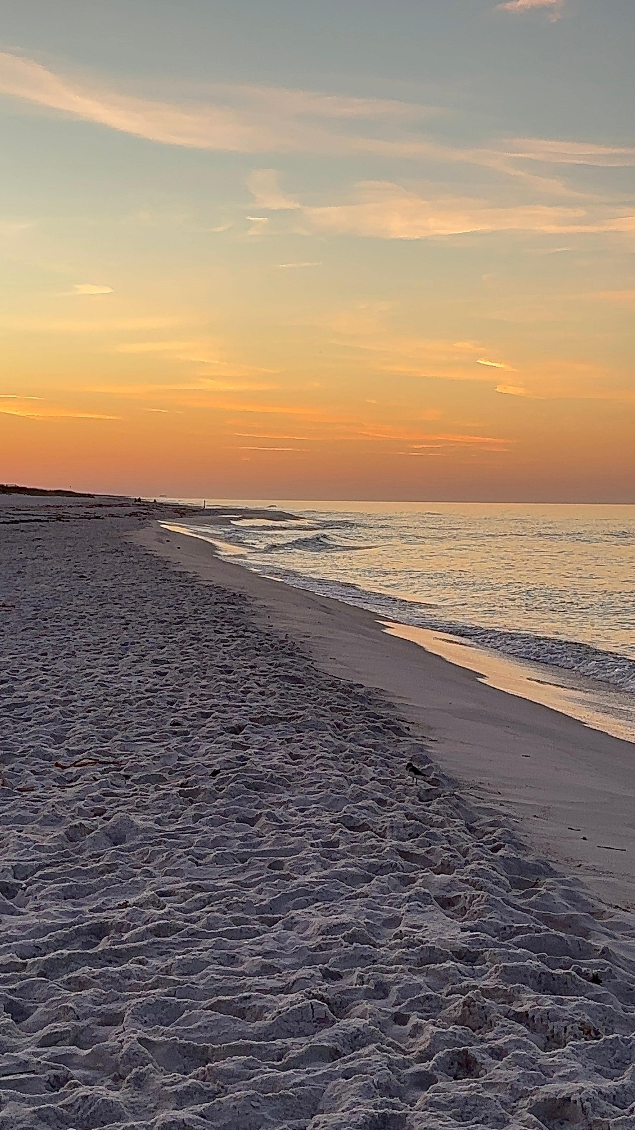 Sunrise on the beach behind the towers