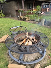 Fire ring provided in backyard