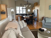 Very spacious kitchen and living room space: nicely appointed