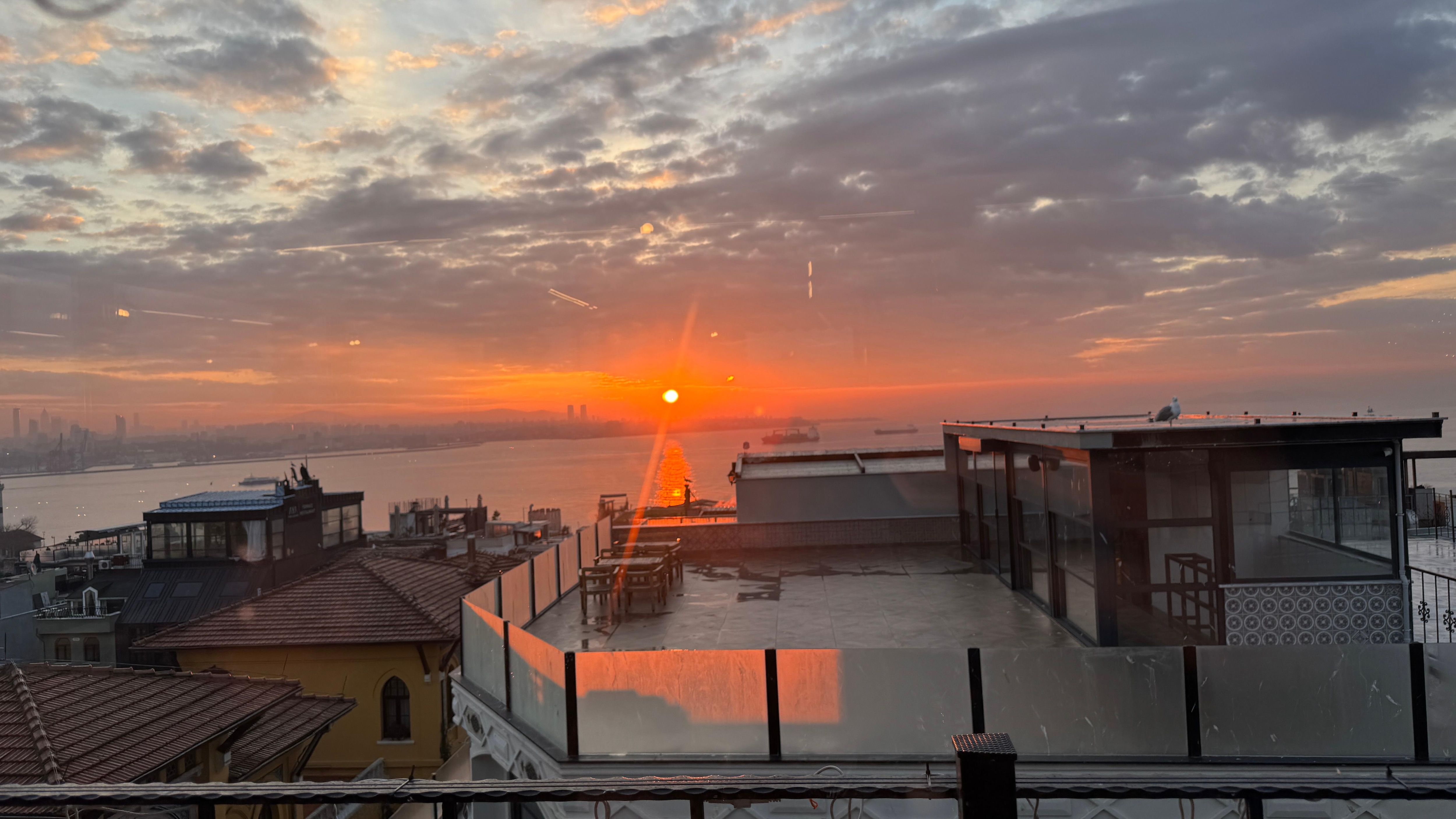 Sunrise from the rooftop restaurant 