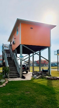 Stairs going up to the cabin