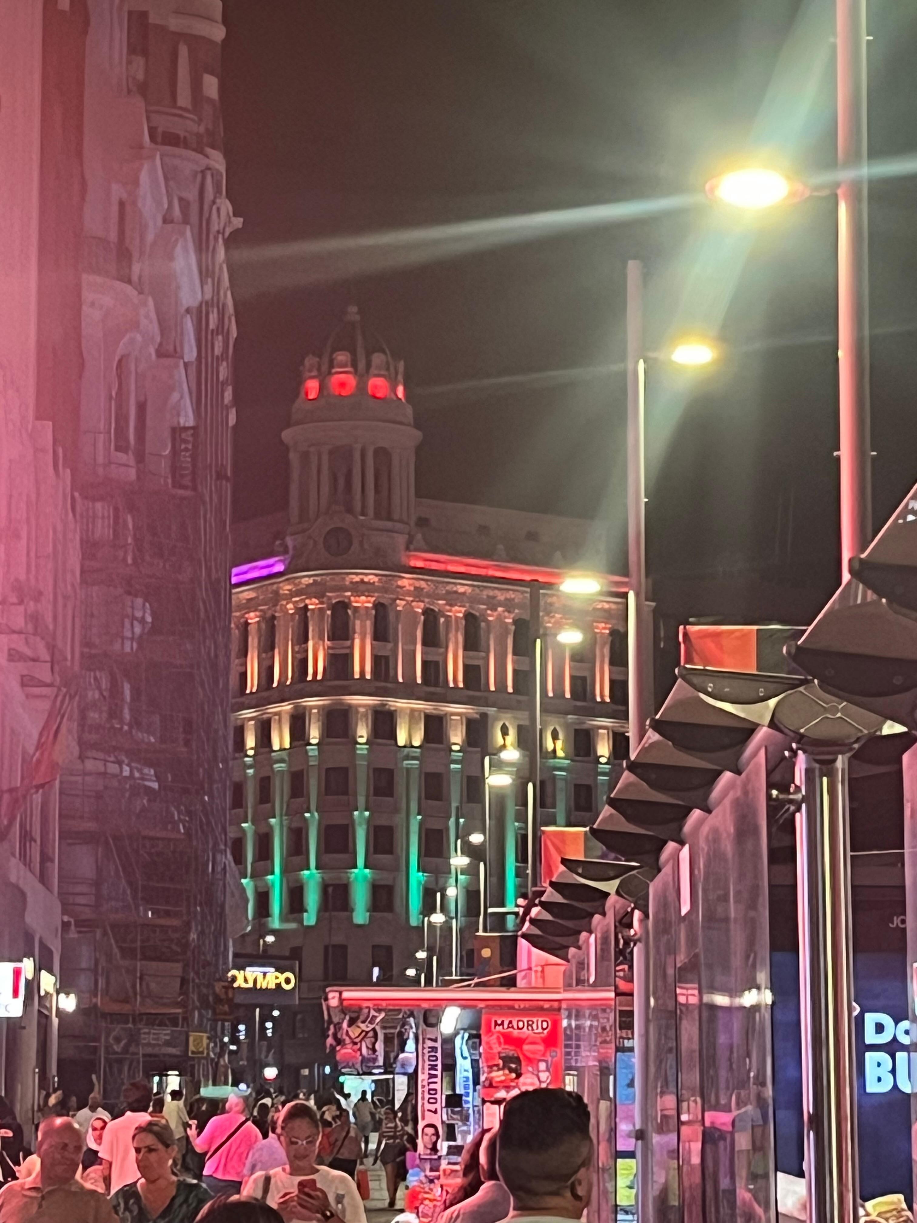Pride month lights from the hotel doorstep