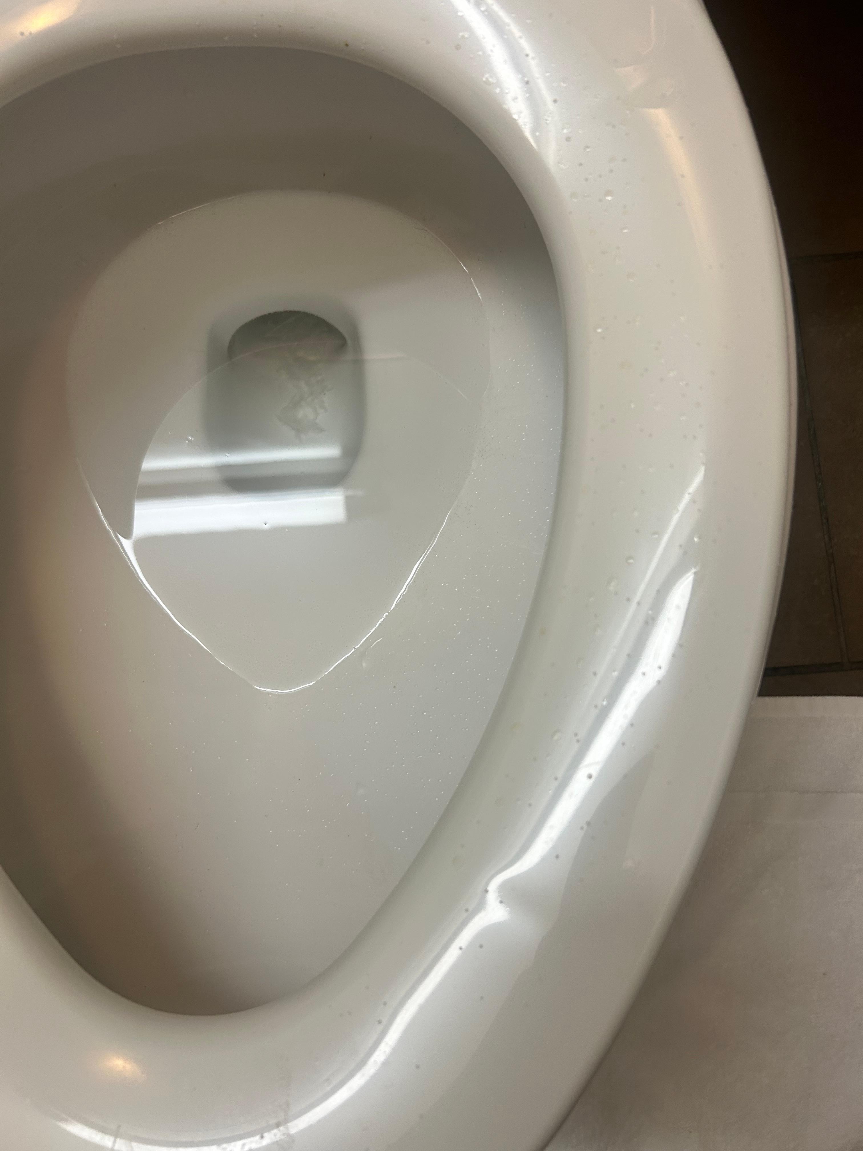 Toilet has dried up urine stains 