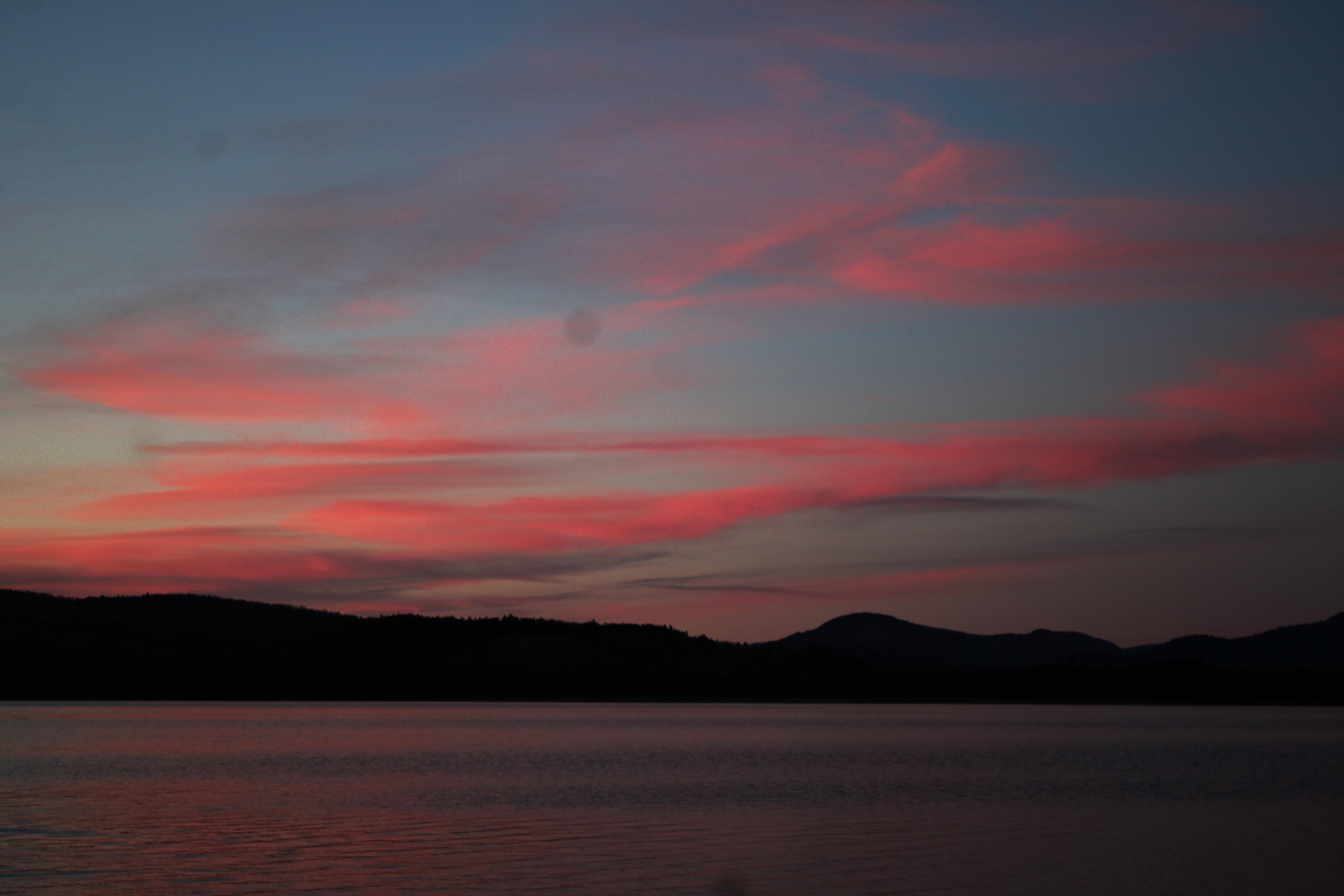 Sunset - sun is behind the viewer but illuminating the clouds nicely.